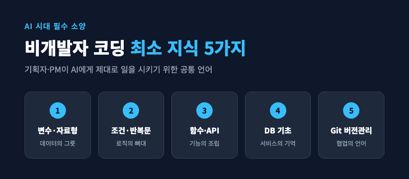 비개발자 코딩 핵심 5가지 요약 인포그래픽