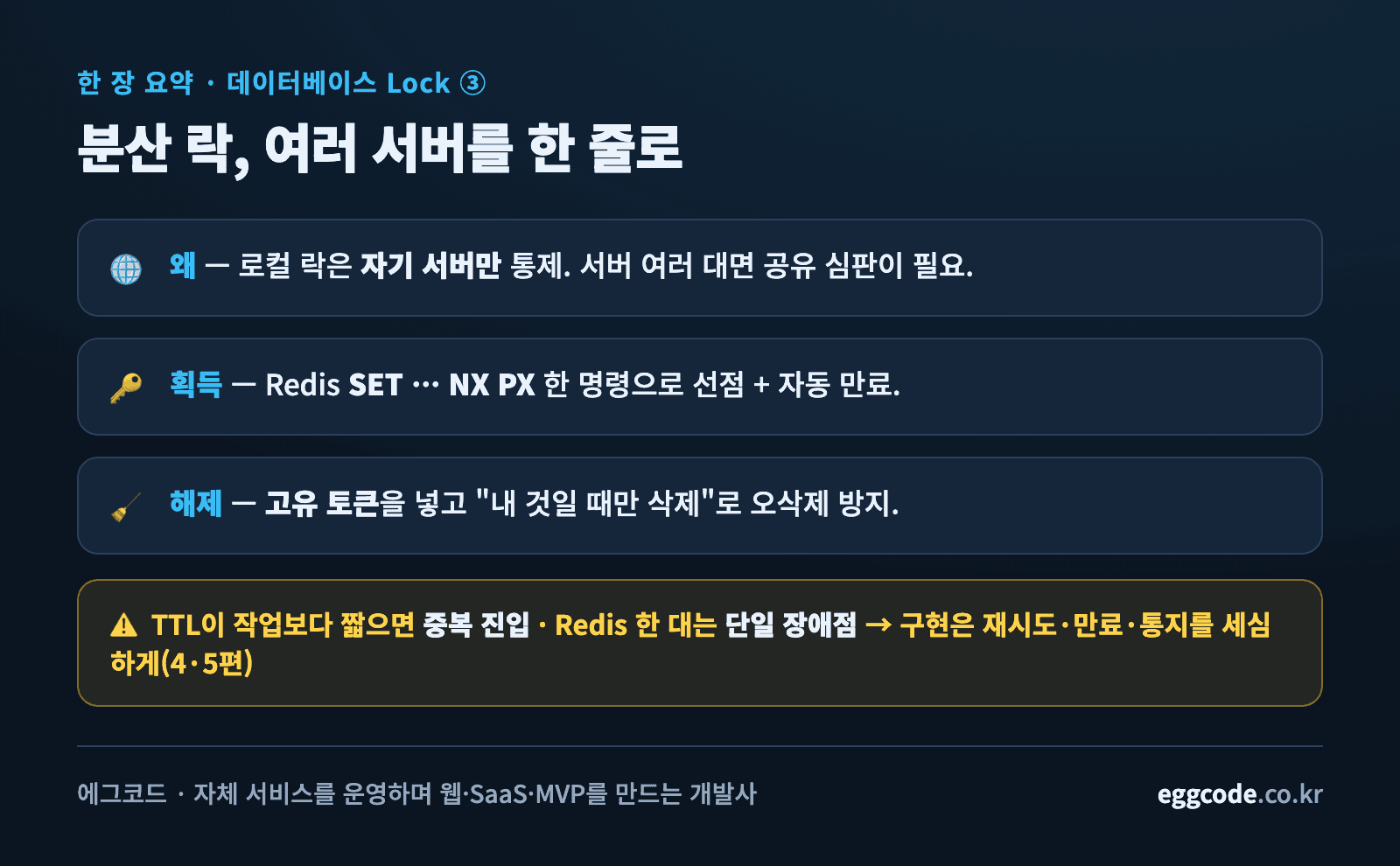분산 락 핵심 요약과 주의점을 정리한 카드