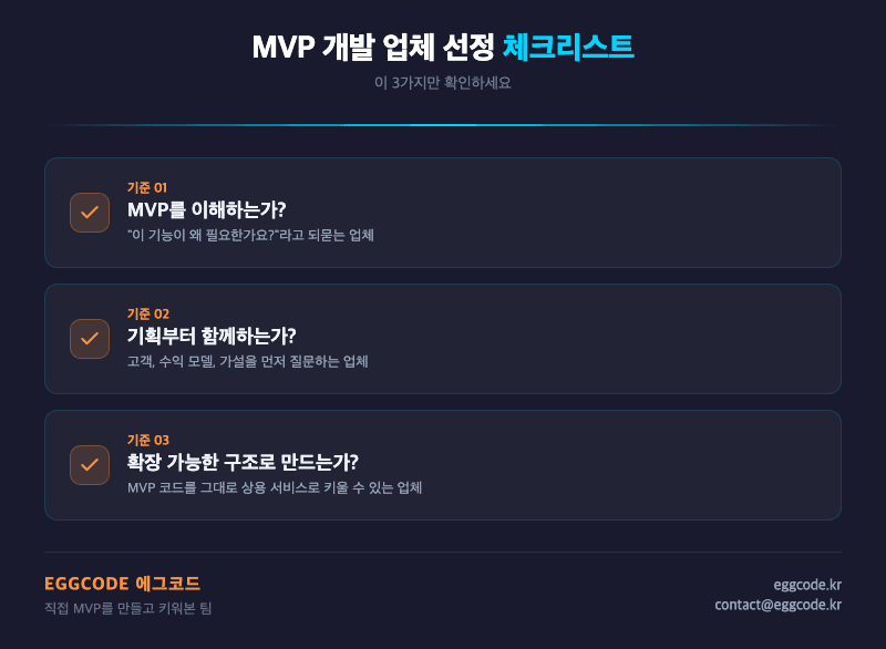 MVP 개발 업체 에그코드 선정 기준 3가지 요약