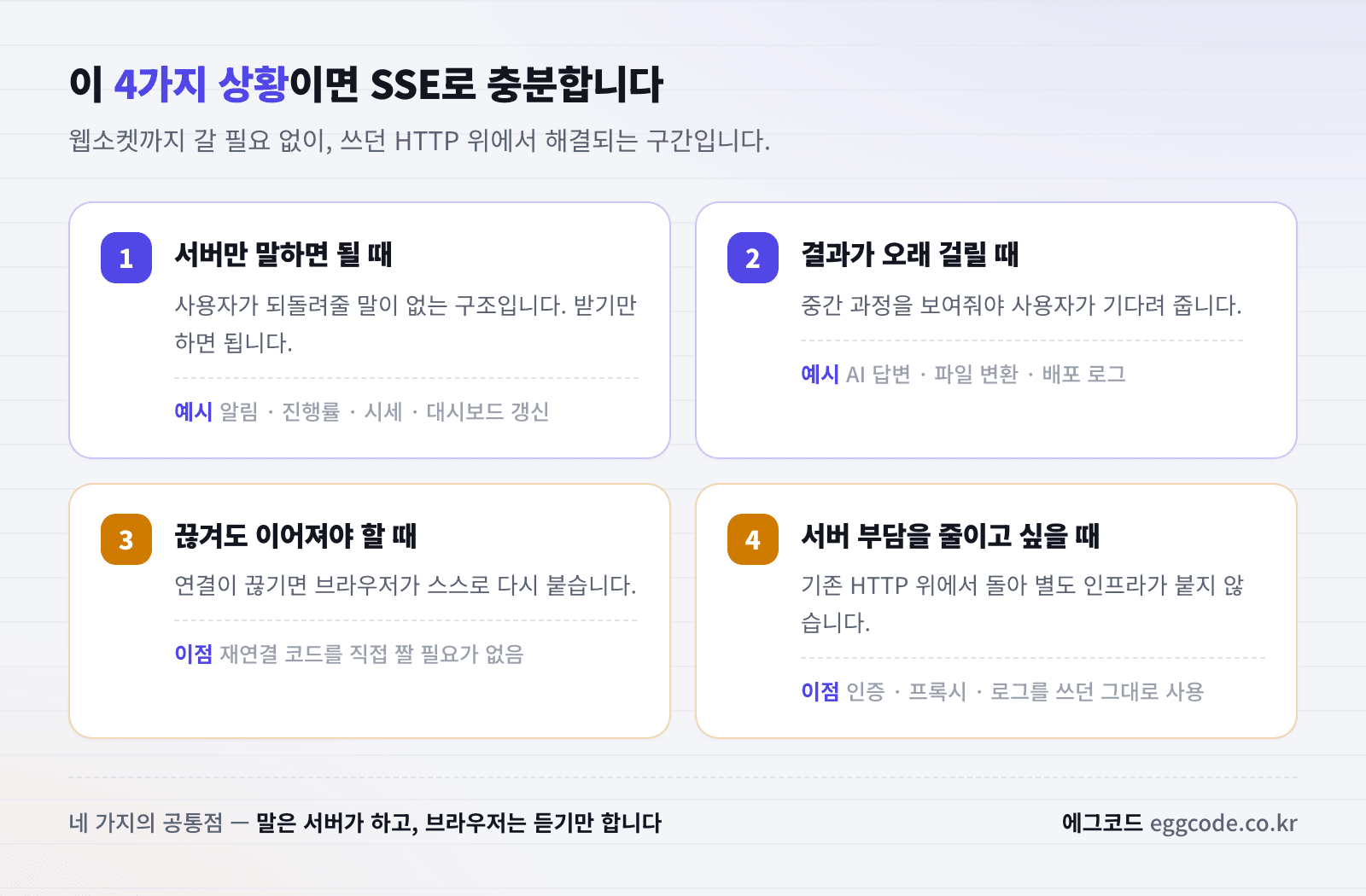 SSE를 선택하기 좋은 네 가지 상황을 정리한 이미지