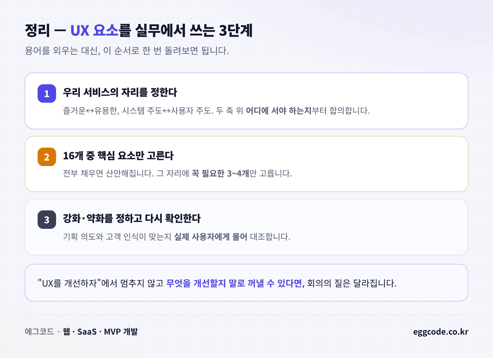 UX 요소를 실무에 적용하는 3단계 요약