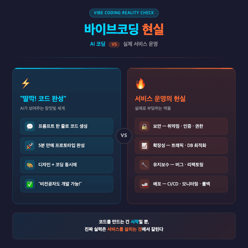 바이브코딩 현실 AI 코딩과 실제 서비스 운영의 차이